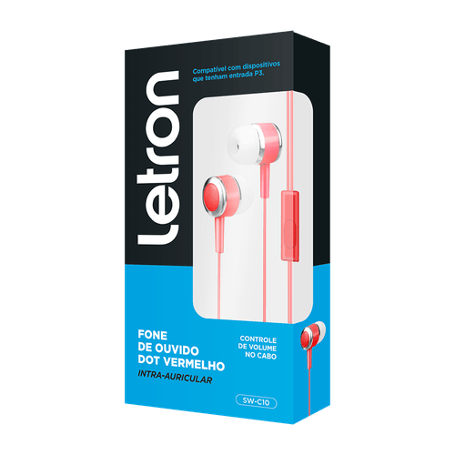 Fone De Ouvido Dot Vermelho Intra Auricular Com Fio E Microfone Letron