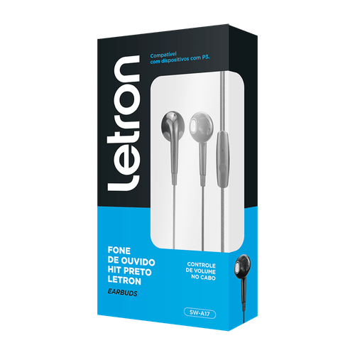 Fone De Ouvido Hit Preto Intra-Auricular Com Fio Letron