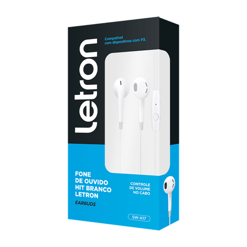 Fone De Ouvido Hit Branco Intra-Auricular Com  Fio Letron