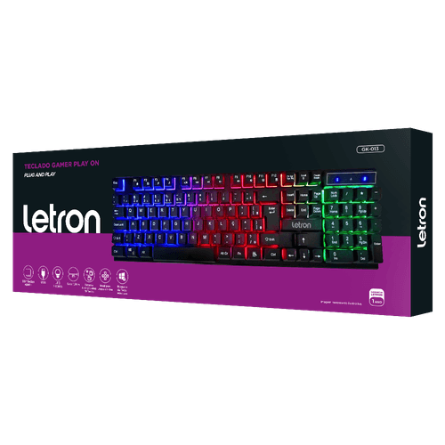 Teclado Gamer Play On Led Semi Mecanico Retroiluminado Letron