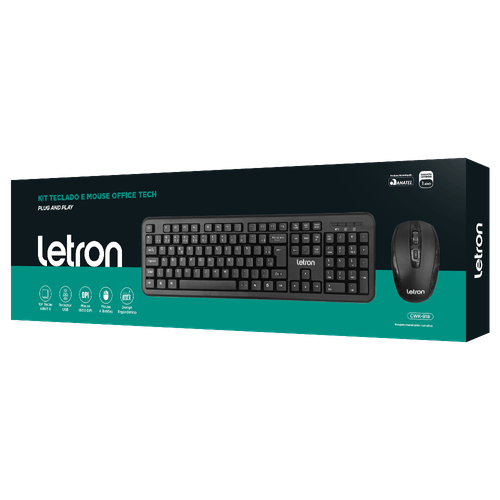 Kit Teclado E Mouse Office Tech Sem Fio Optico Membrana Preto Letron