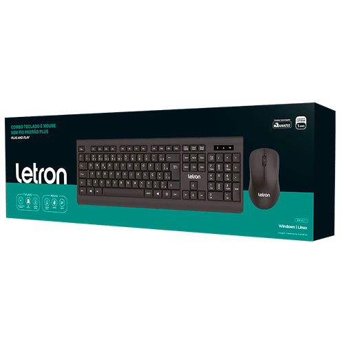 Kit Sem Fio Letron Teclado 114 Teclas, Mouse 3 Botões 1000 Dpi Padrão Plus