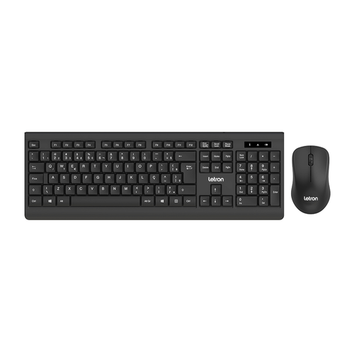 Kit Sem Fio Letron Teclado 114 Teclas, Mouse 3 Botões 1000 Dpi Padrão Plus