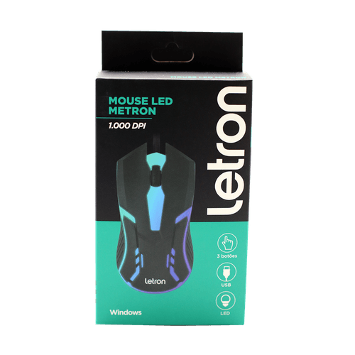 Mouse Óptico Letron Rgb 3 Botões Com 1000 Dpi, Usb Metron M1603B