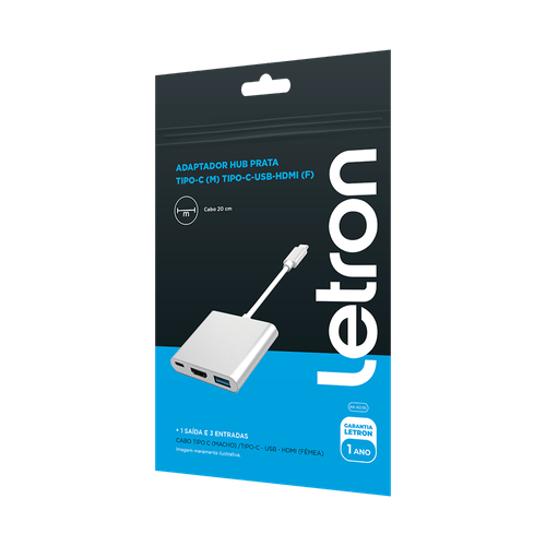Adaptador Hub Prata Tipo C - Tipo C - Usb - Hdmi Letron