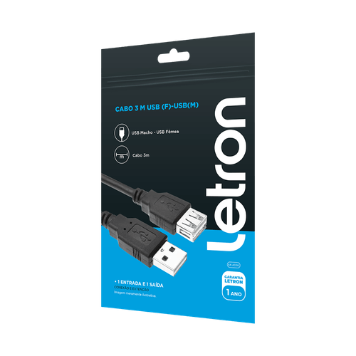 Cabo 3M Usb (F) - Usb (M) Letron