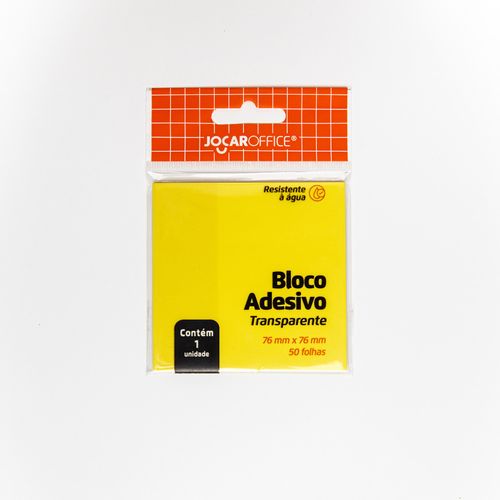 Bloco Adesivo Transparente Amarelo 76Mm X 76Mm 50F - Cx C/ 12 Jocar Office
