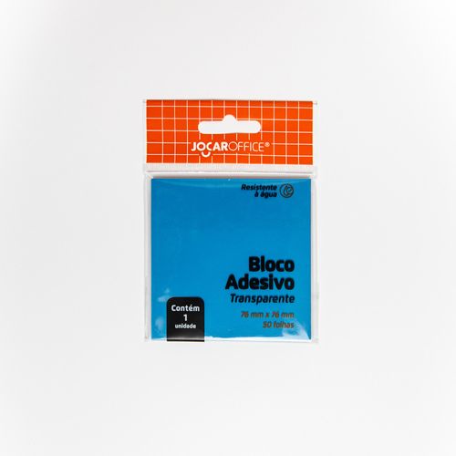 Bloco Adesivo Transparente Azul 76Mmx76mm 50F - Cx C/ 12 Jocar Office