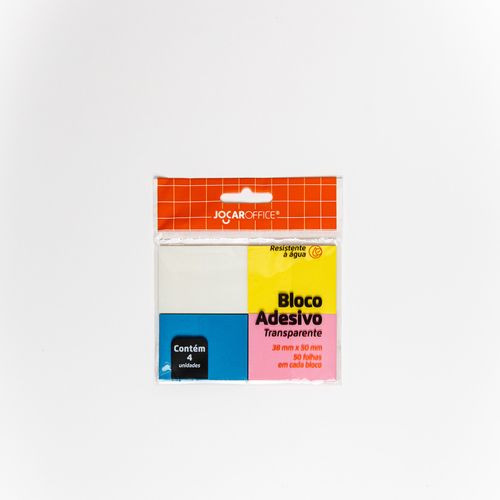Bloco Adesivo Transparente 4 Cores 38Mmx50mm 50F Cada - Blister C/ 4 Jocar Office