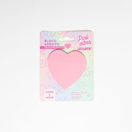 Bloco Adesivo Pink Vibes Transparente Coração 72Mmx72mm 50F - Cx C/ 12 Leoarte