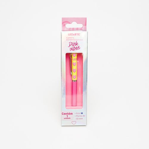 Caneta Coração Pink Vibes - Tinta Azul Caixa C/1 Und Leoarte