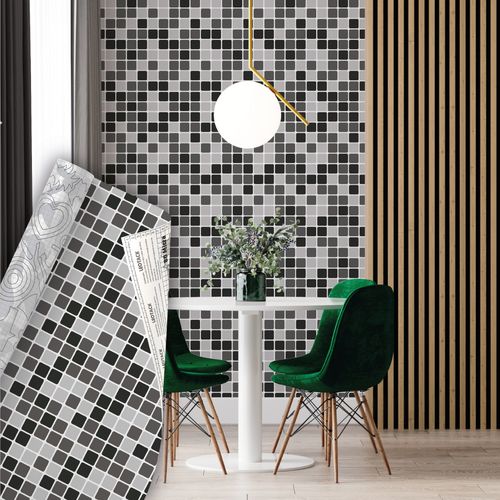 Plástico Adesivo Para Decoração Leotack Pastilha Preta 45Cmx10M 80Mic Rolo Leoarte