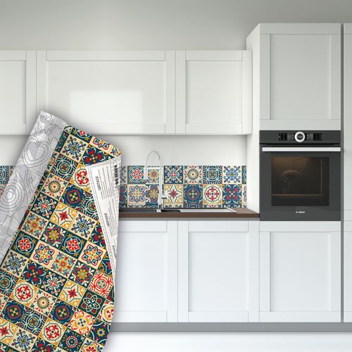 Plástico Adesivo Para Decoração Leotack Azulejo 03 45Cmx10M 80Mic Rolo Leoarte