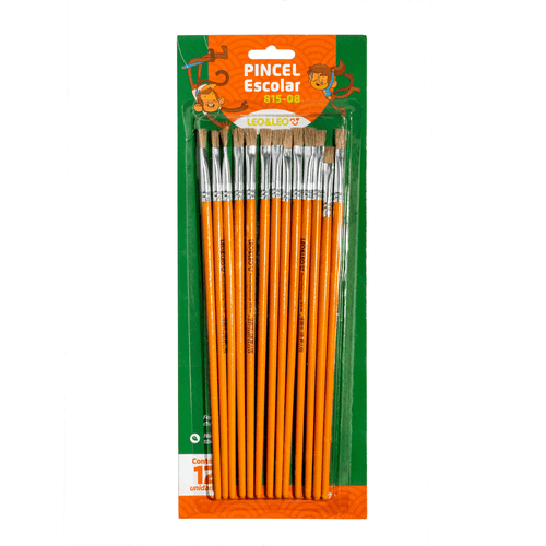 Pincel Escolar Chato Cabo Longo Ref.815-08 Pct/12 Leoeleo
