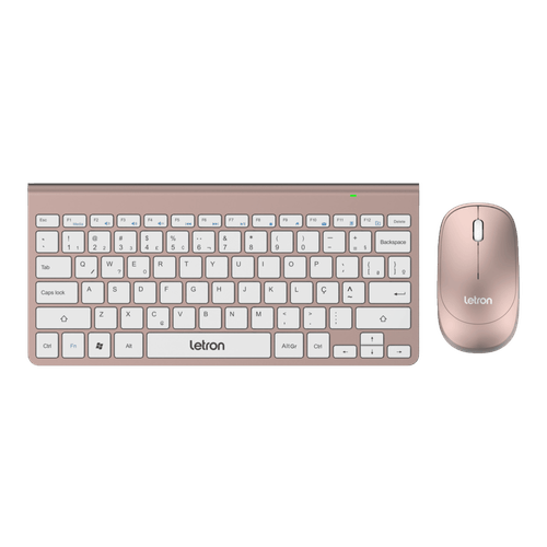 Kit Compacto Sem Fio Letron Teclado 78 Teclas, Mouse 3 Botões 1000 Dpi Gold Rose