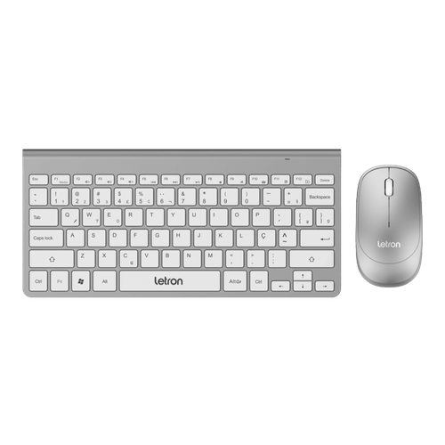 Kit Compacto Sem Fio Letron Teclado 78 Teclas, Mouse 3 Botões 1000 Dpi Prata