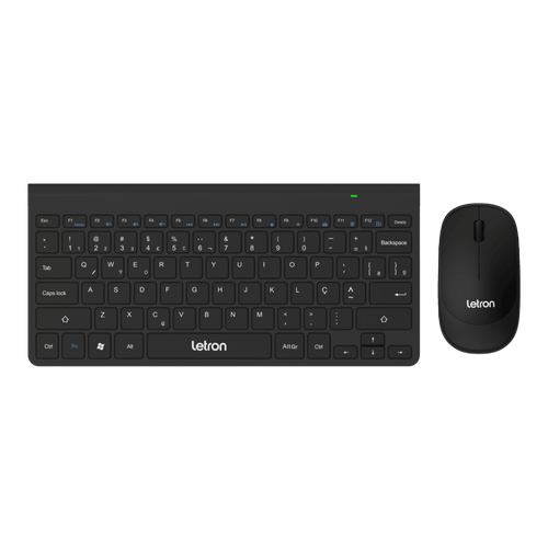 Kit Compacto Sem Fio Letron Teclado 78 Teclas, Mouse 3 Botões 1000 Dpi Preto