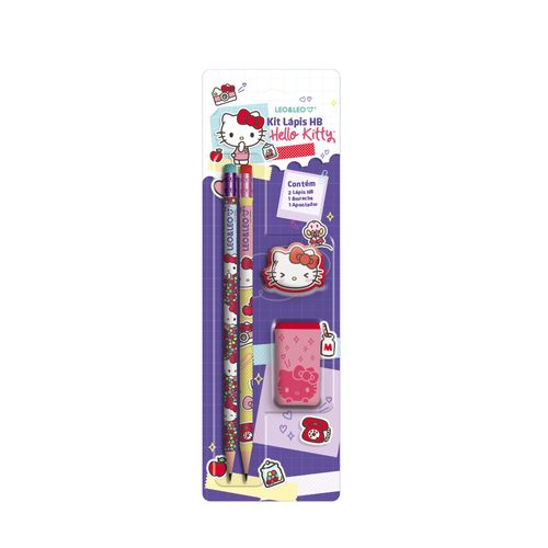 Kit Lápis Hb Hello Kitty 2 Lapis/Apontador/Borracha Cx/24 Blister Leoeleo