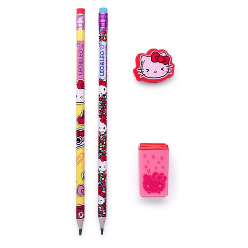 Kit Lápis Hb Hello Kitty 2 Lapis/Apontador/Borracha Cx/24 Blister Leoeleo