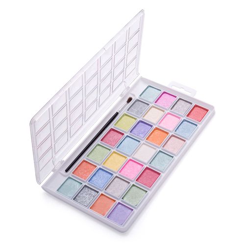 Aquarela Perolizada Picnic - 28 Cores - Estojo + Pincel Leoarte