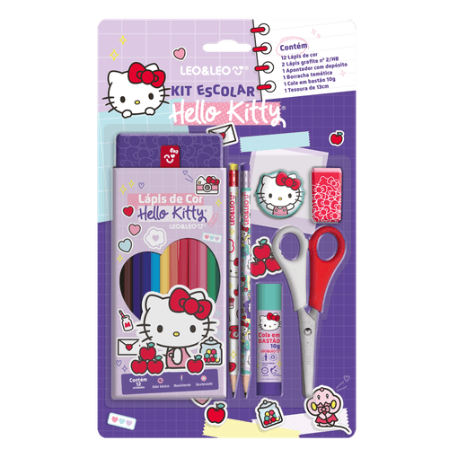 Kit Lápis De Cor 12 Cores Hello Kitty Caixa C/ 6 Kits Leoeleo