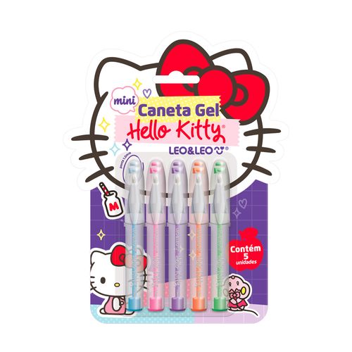 Caneta Gel Mini Hello Kit 1.0 Colorida - Blister C/ 5 Unid. Leo&Leo