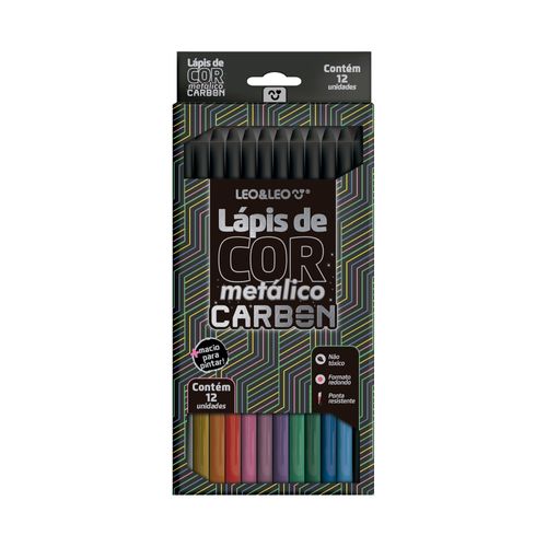 Lápis De Cor Carbon 12 Cores Metálicas Redondo Leo&Leo