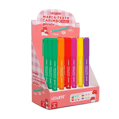 Marca-Texto Carimbo Roller Picnic 6 Cores - Display C/18 Und Leoarte