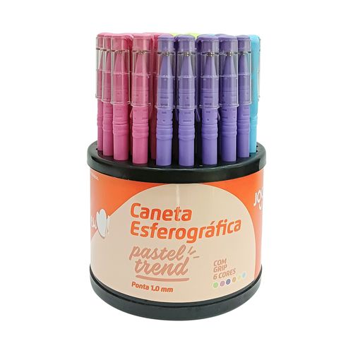 Caneta Esf. Pastel Trend 1.0 - Dispenser C/ 50 Unid. Sortidas Jocar Office