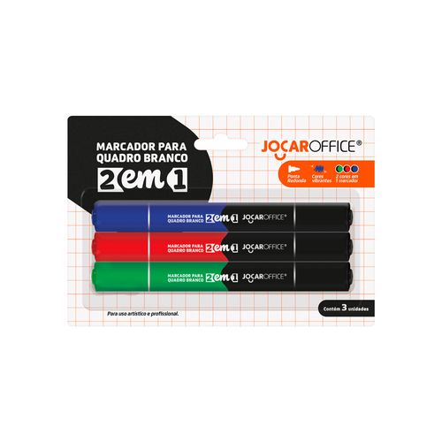 Marcador Para Quadro Branco 2 Em 1 Blister C/3 Und Jocar Office