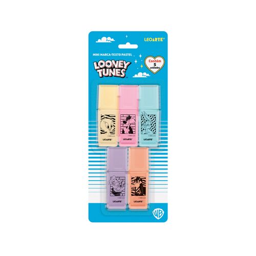 Marca Texto Mini Pastel Looney Tunes Blister C/5 Cores Leoarte