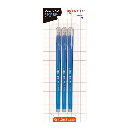 Caneta Gel Pop-Up 0.55 Azul - Blister C/ 3 Unid. Jocar Office