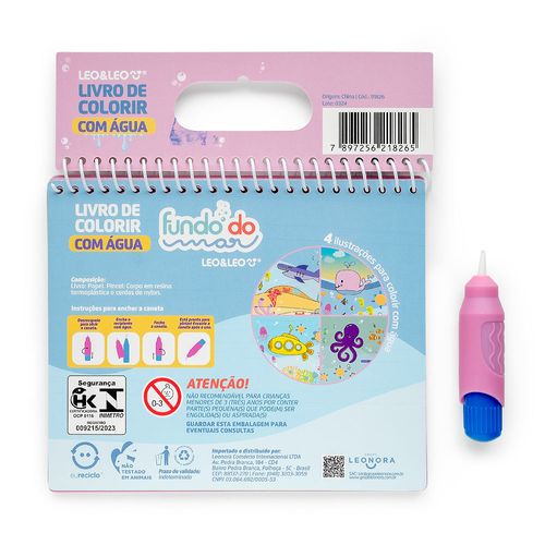 LIVRO DE COLORIR COM ÁGUA FUNDO DO MAR - OPPBAG C/ 1 UND 4 PÁGINAS + PINCEL - LEO&LEO