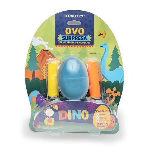 MASSA DE MODELAR OVO SURPRESA DINO BLISTER C/ 195G. 4 CORES + MOLDE SURPRESA - CAIXA C/ 6 BLISTERS L