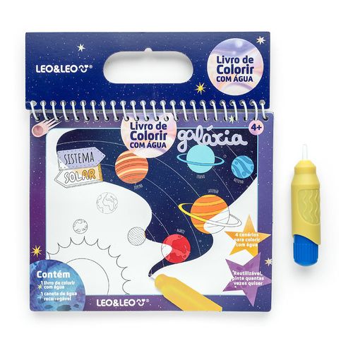 LIVRO DE COLORIR COM ÁGUA GALÁXIA - OPPBAG C/ 1 UND 4 PÁGINAS + PINCEL - LEO&LEO