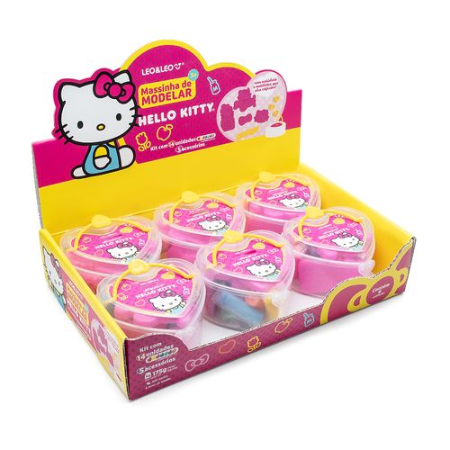 MASSINHA DE MODELAR CORAÇÃO HELLO KITTY KIT C/ 175G 7 CORES + 5 MOLDES - DISPLAY C/ 6 KITS - LEO&LEO