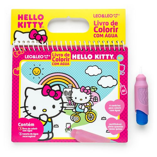 LIVRO DE COLORIR COM ÁGUA HELLO KITTY - OPPBAG C/ 1 UND 4 PÁGINAS + PINCEL - LEO&LEO