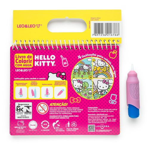 LIVRO DE COLORIR COM ÁGUA HELLO KITTY - OPPBAG C/ 1 UND 4 PÁGINAS + PINCEL - LEO&LEO