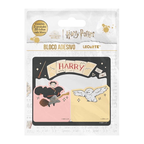 BLOCO ADESIVO HARRY POTTER - BLISTER C/ 3 BLOCOS 20F CADA LEOARTE