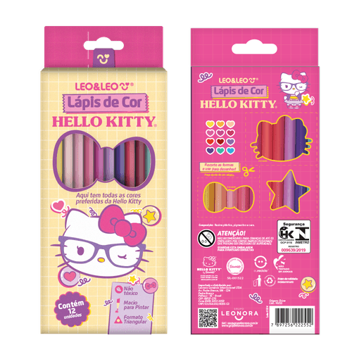 LÁPIS DE COR CORES DOS PERSONAGENS HELLO KITTY 12 CORES TRIANGULAR LEO&LEO