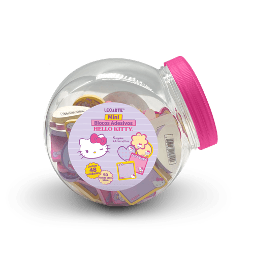 BLOCO ADESIVO MINI COM FORMATO HELLO KITTY - POTE C/ 48 BLOCOS 50F CADA LEOARTE