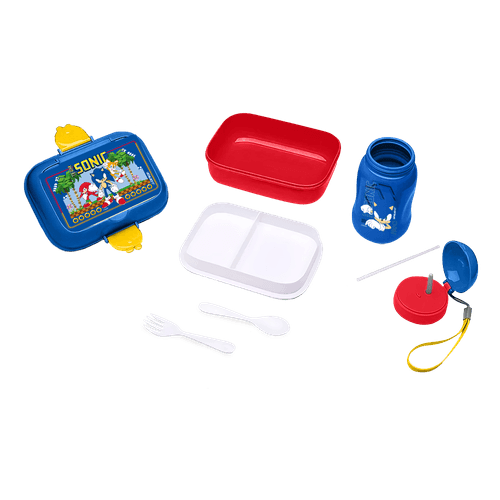KIT LANCHE SONIC GARRAFA PLÁSTICA 460ML + MARMITA 700ML - CAIXA C/ 1 KIT LEO&LEO