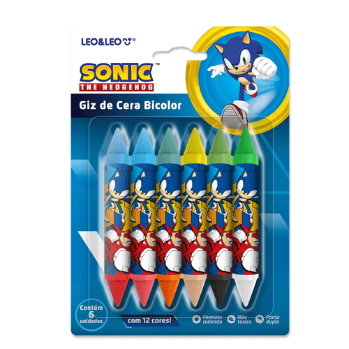 GIZ DE CERA BIG BICOLOR SONIC - CAIXA C/ 6 UND E 12 CORES LEO&LEO