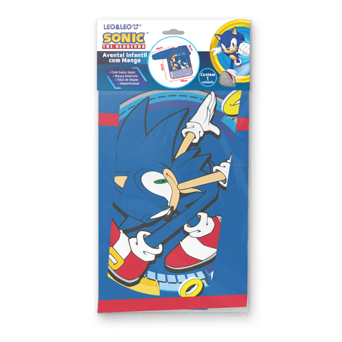AVENTAL INFANTIL C/ BOLSO E MANGA COMPRIDA SONIC - BLISTER C/ 1 UND LEO&LEO