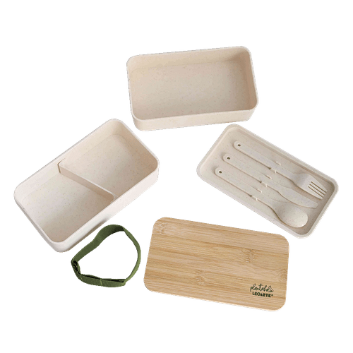 MARMITA TAMPA DE BAMBU COM TALHERES PLANTA HOLIC 1200Ml - CAIXA C/ 1 UND LEOARTE