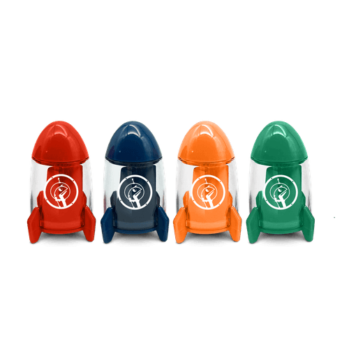 APONTADOR FOGUETE COM DEPOSITO DINO SPACE - POTE C/ 12 UND LEO&LEO