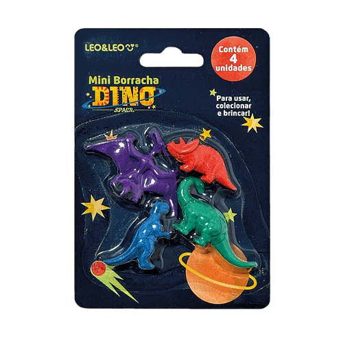 MINI BORRACHA FORMATO DINO - CAIXA C/ 12 BLISTERS CORES SORTIDAS LEO&LEO