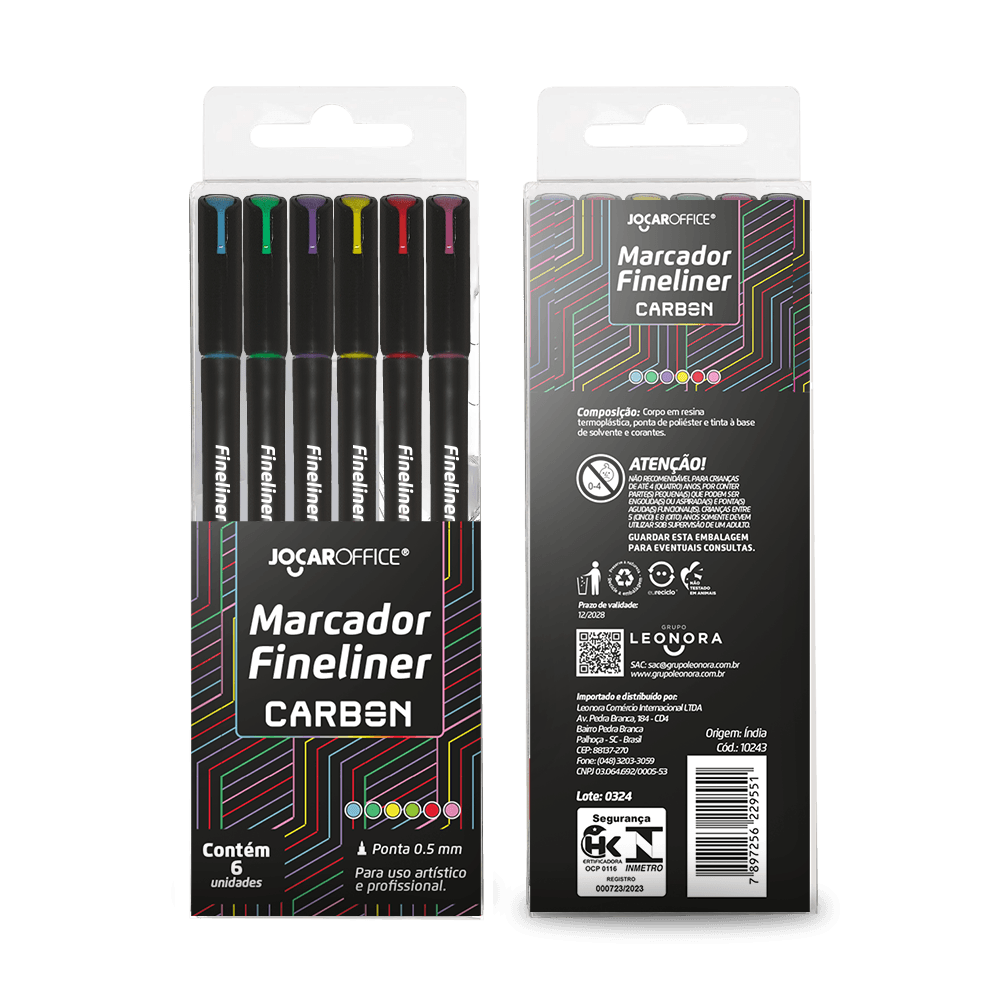Marcador Fineliner Ponta 0.5 Carbon Line - Estojo C/ 6 Cores Jocar Office -  Leonora B2B