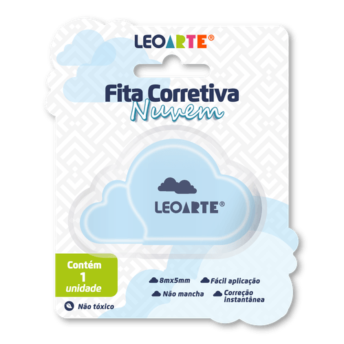 FITA CORRETIVA 8MX5MM FORMATO NUVEM - CAIXA C/ 12 BLISTERS CORES SORTIDAS LEOARTE