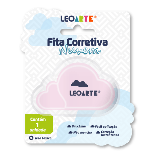 FITA CORRETIVA 8MX5MM FORMATO NUVEM - CAIXA C/ 12 BLISTERS CORES SORTIDAS LEOARTE